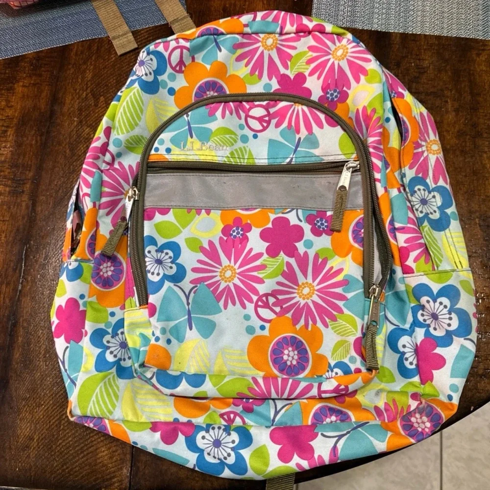 L.L. Bean Floral Canvas Backpack in Pink, Orange, Blue, Green
